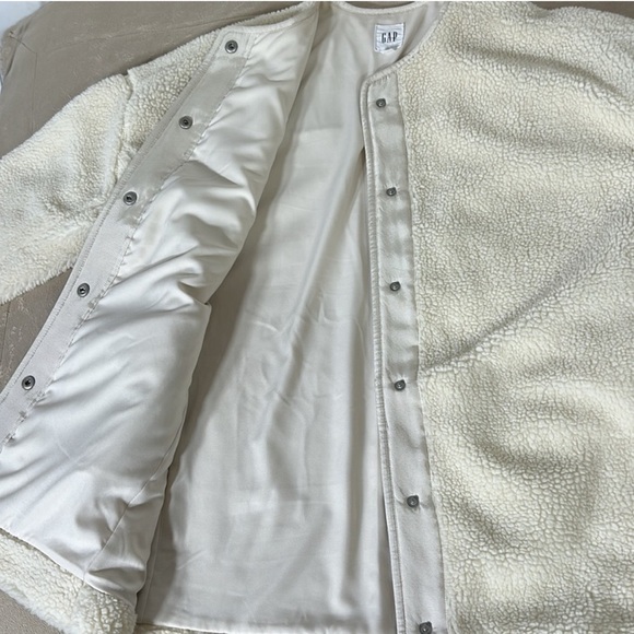 Gap Womens Cream Sherpa Cocoon Jacket MP Teddy Fleece Lined Cozy Fall Winter - Picture 10 of 10